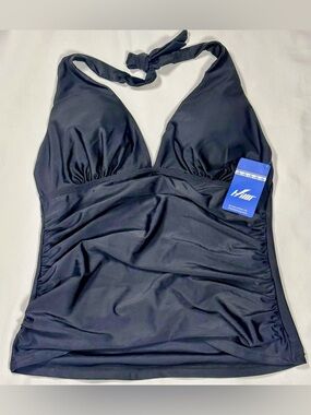 Women’s Black Halter One-Piece Swim Tank with Ruching